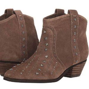 Sam Edelman Brian Western Studded Ankle Booties - Suede Taupe - Size 9